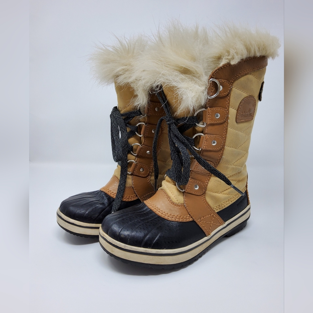 SOREL Big Kid's Torfino II Boot - Tan/ Blue Waterproof Winter Boots Sz.1